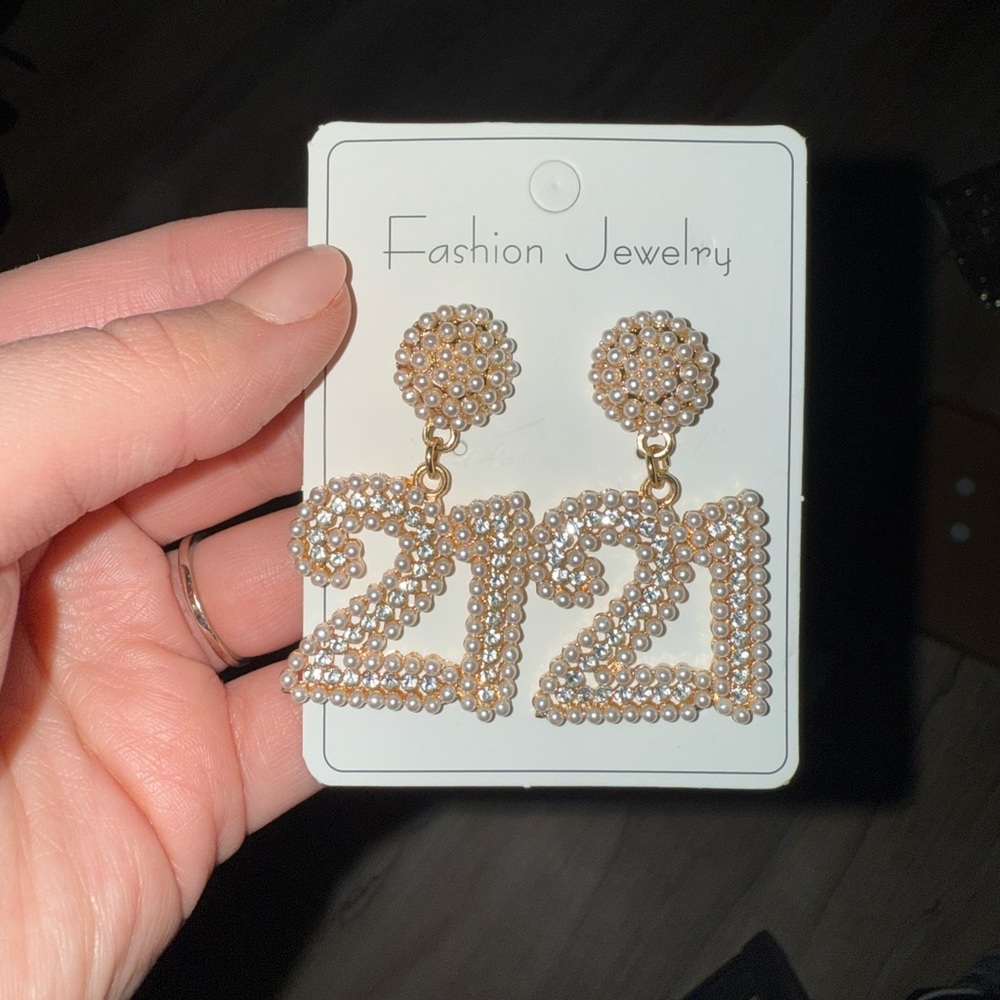 Fashion Jewelry Gold and White Statement Earrings
